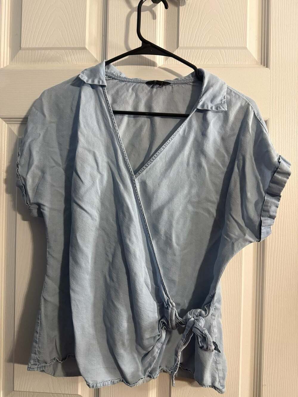 1250°C Light Blue Tencel Wrap Tie Short Sleeve Top Medium